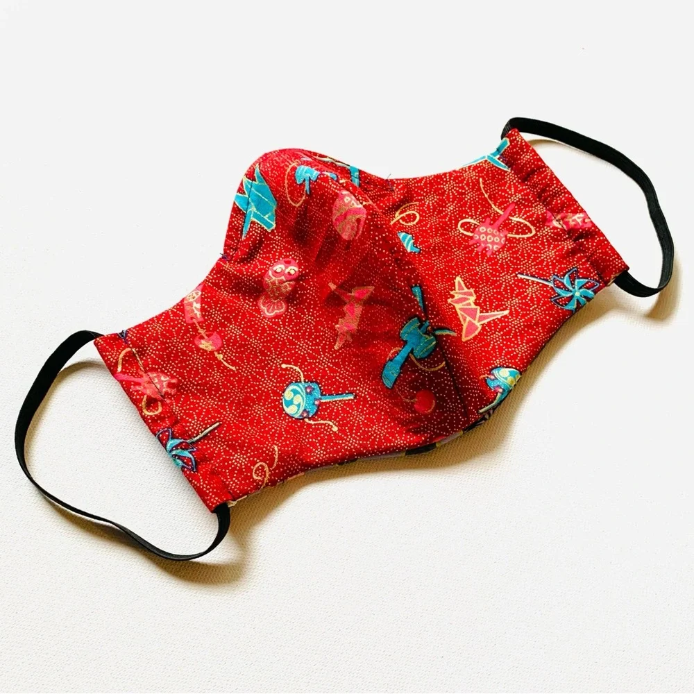 NEW Handmade Red Gold Toys Print Face Mask
